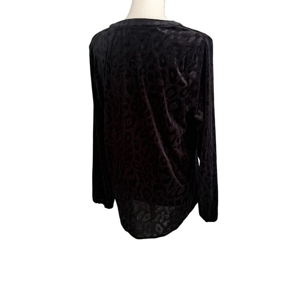 ANNE KLEIN Black Velvet Animal Print Tunic Blouse Top Size Large - Picture 5 of 6
